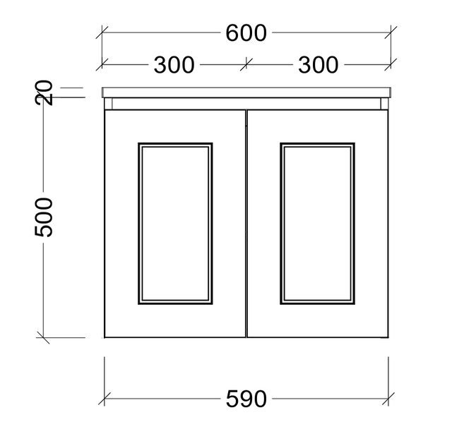 Nevada classic cabinet only 600mm centre bowl wall hung