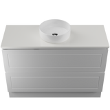 Nevada Plus Classic Vanity 1200mm Centre White Gloss Above Counter Basin SilkSurface Top Floor standing (NVPC-V-1200-C-SSA-F)