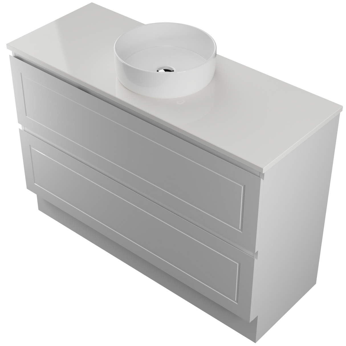 Nevada Plus Classic Vanity 1200mm Centre White Gloss Above Counter Basin SilkSurface Top Floor standing (NVPC-V-1200-C-SSA-F)
