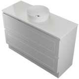Nevada Plus Classic Vanity 1200mm Centre White Gloss Above Counter Basin SilkSurface Top Floor standing (NVPC-V-1200-C-SSA-F)