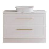 Nevada Plus Classic Vanity 1200mm Centre White Gloss Above Counter Basin SilkSurface Top Floor standing (NVPC-V-1200-C-SSA-F)