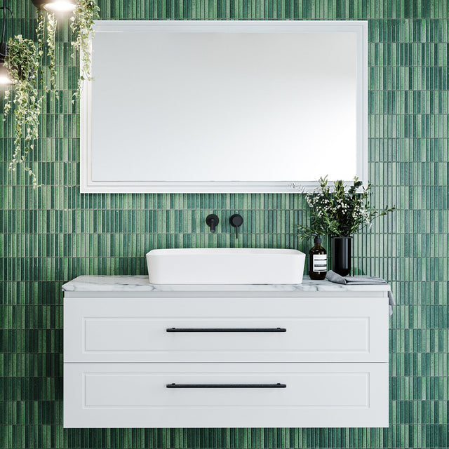 Nevada Plus Classic Vanity 1200mm Centre White Gloss Above Counter Basin SilkSurface Top Wall hung (NVPC-V-1200-C-SSA-W)