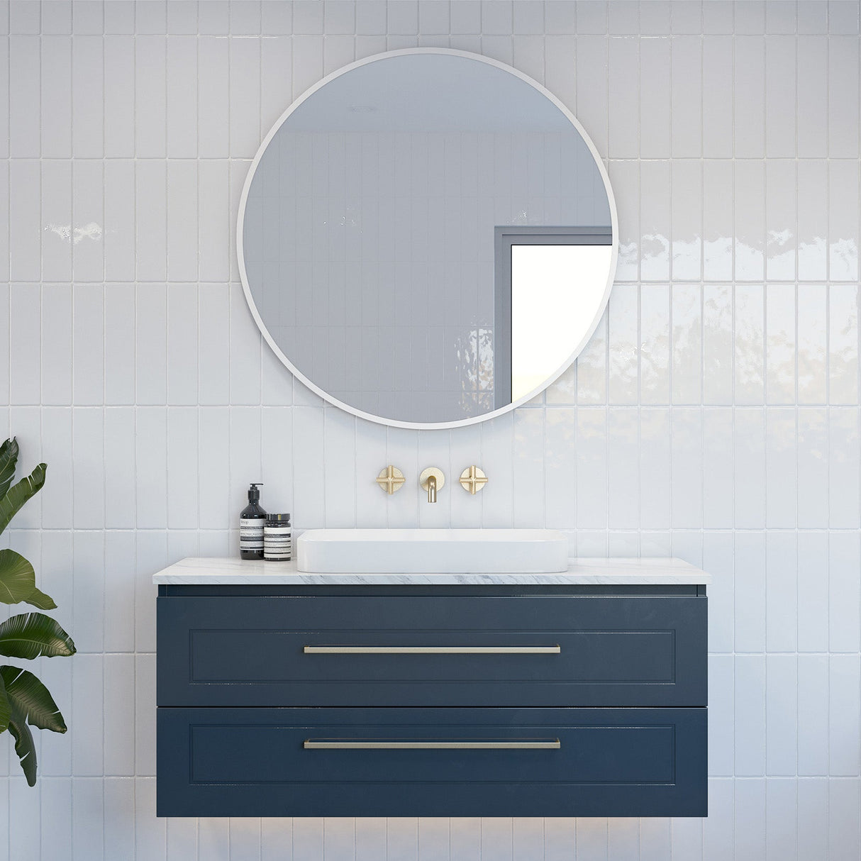 Nevada Plus Classic Vanity 1200mm Centre White Gloss Above Counter Basin SilkSurface Top Wall hung (NVPC-V-1200-C-SSA-W)