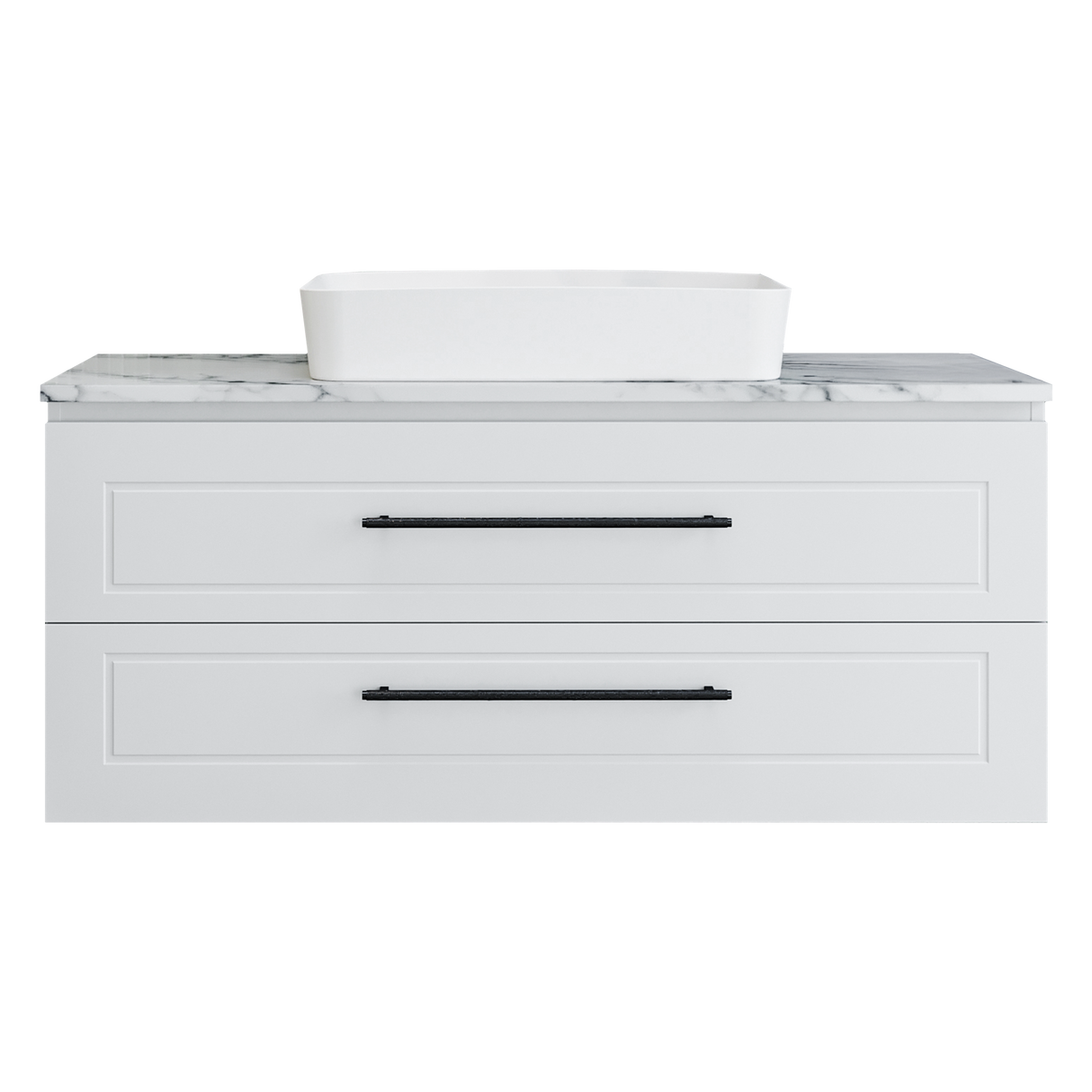 Nevada Plus Classic Vanity 1200mm Centre White Gloss Above Counter Basin SilkSurface Top Wall hung (NVPC-V-1200-C-SSA-W)