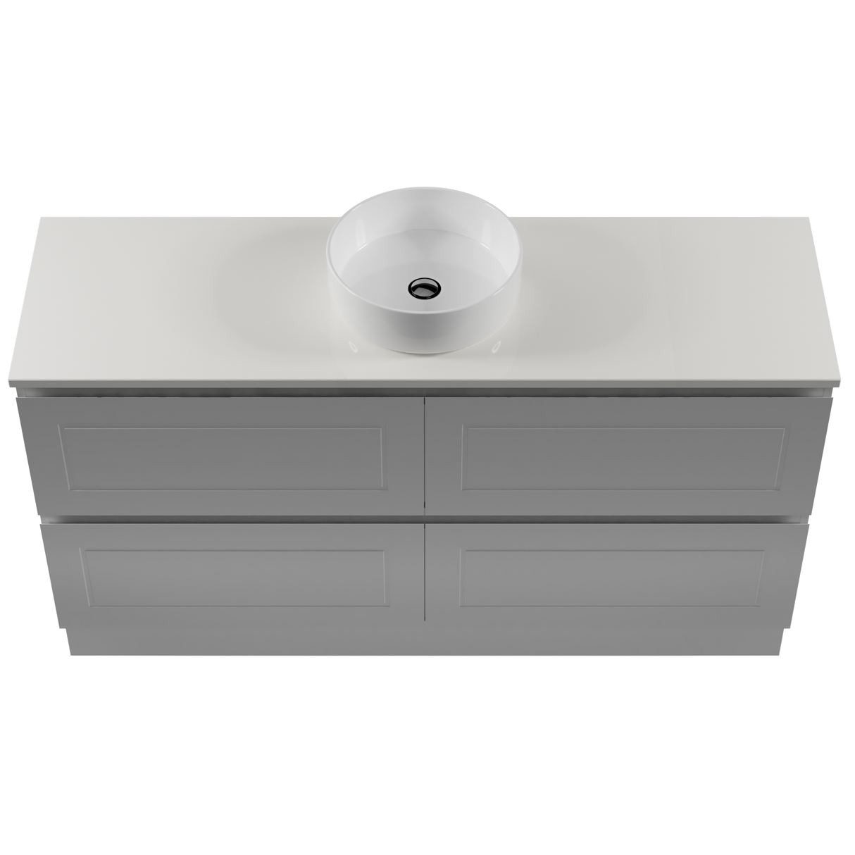 Nevada Plus Classic Vanity 1500mm Centre White Gloss Above Counter Basin SilkSurface Top Floor standing (NVPC-V-1500-C-SSA-F)