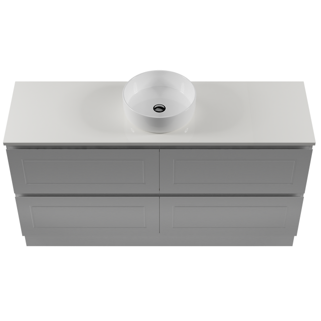 Nevada Plus Classic Vanity 1500mm Centre White Gloss Above Counter Basin SilkSurface Top Floor standing (NVPC-V-1500-C-SSA-F)