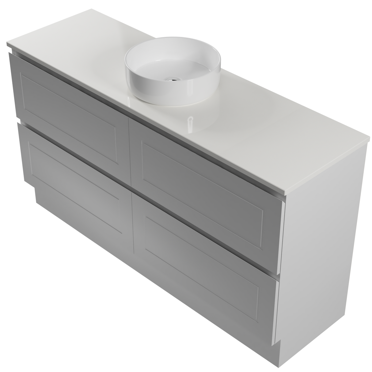 Nevada Plus Classic Vanity 1500mm Centre White Gloss Above Counter Basin SilkSurface Top Floor standing (NVPC-V-1500-C-SSA-F)
