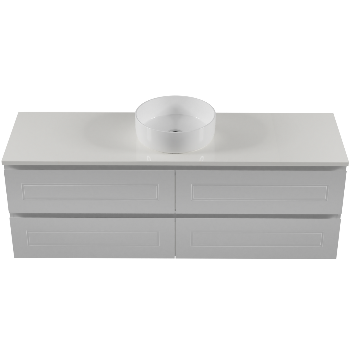 Nevada Plus Classic Vanity 1500mm Centre White Gloss Above Counter Basin SilkSurface Top Wall hung (NVPC-V-1500-C-SSA-W)