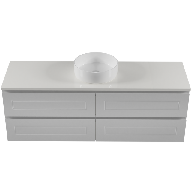 Nevada Plus Classic Vanity 1500mm Centre White Gloss Above Counter Basin SilkSurface Top Wall hung (NVPC-V-1500-C-SSA-W)