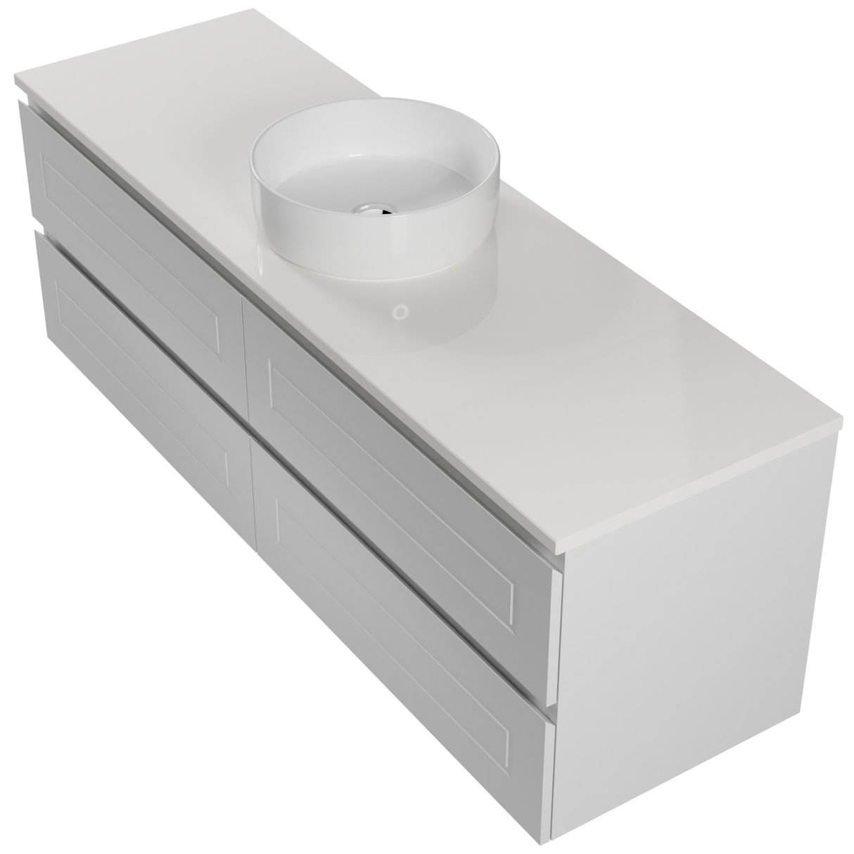 Nevada Plus Classic Vanity 1500mm Centre White Gloss Above Counter Basin SilkSurface Top Wall hung (NVPC-V-1500-C-SSA-W)