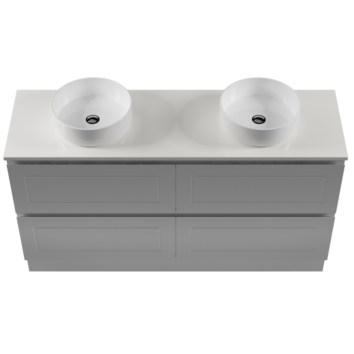 Nevada Plus Classic Vanity 1500mm Double White Gloss Above Counter Basins SilkSurface Top Floor standing (NVPC-V-1500-D-SSA-F)