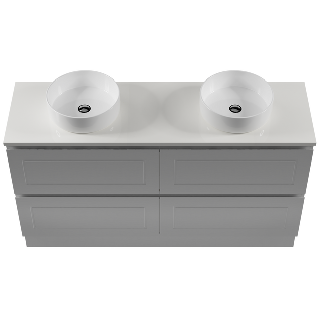 Nevada Plus Classic Vanity 1500mm Double White Gloss Above Counter Basins SilkSurface Top Floor standing (NVPC-V-1500-D-SSA-F)