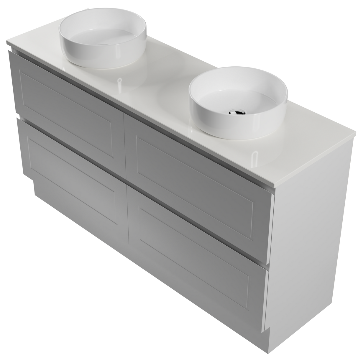 Nevada Plus Classic Vanity 1500mm Double White Gloss Above Counter Basins SilkSurface Top Floor standing (NVPC-V-1500-D-SSA-F)