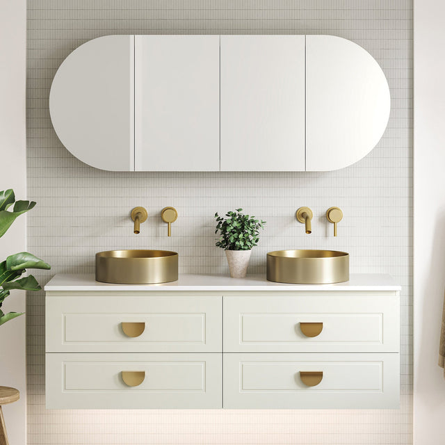Nevada Plus Classic Vanity 1500mm Double White Gloss Above Counter Basins SilkSurface Top Wall hung (NVPC-V-1500-D-SSA-W)