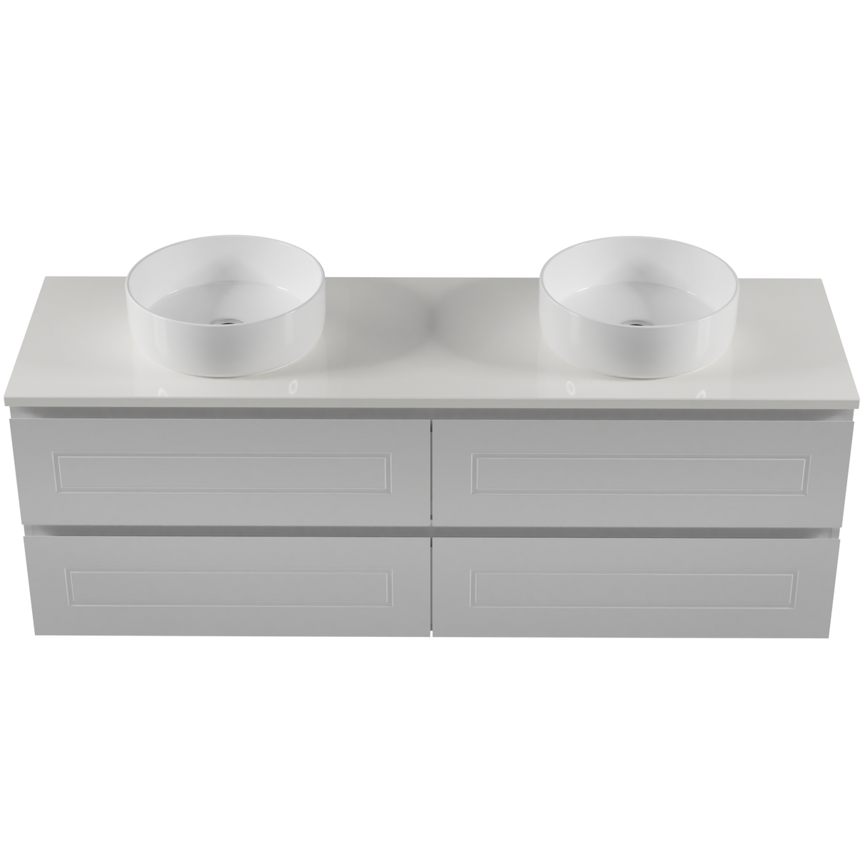 Nevada Plus Classic Vanity 1500mm Double White Gloss Above Counter Basins SilkSurface Top Wall hung (NVPC-V-1500-D-SSA-W)