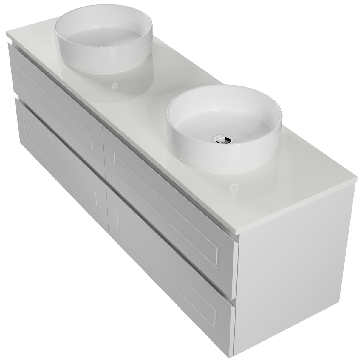 Nevada Plus Classic Vanity 1500mm Double White Gloss Above Counter Basins SilkSurface Top Wall hung (NVPC-V-1500-D-SSA-W)