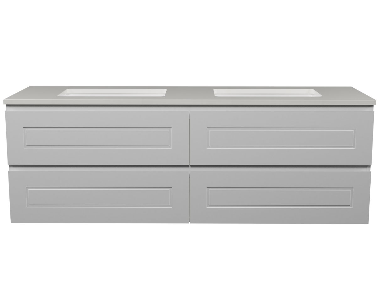 Nevada Plus Classic Vanity 1500mm Double White Gloss Under Counter Basins SilkSurface Top Wall hung (NVPC-V-1500-D-SSU-W)