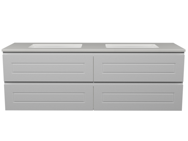 Nevada Plus Classic Vanity 1500mm Double White Gloss Under Counter Basins SilkSurface Top Wall hung (NVPC-V-1500-D-SSU-W)