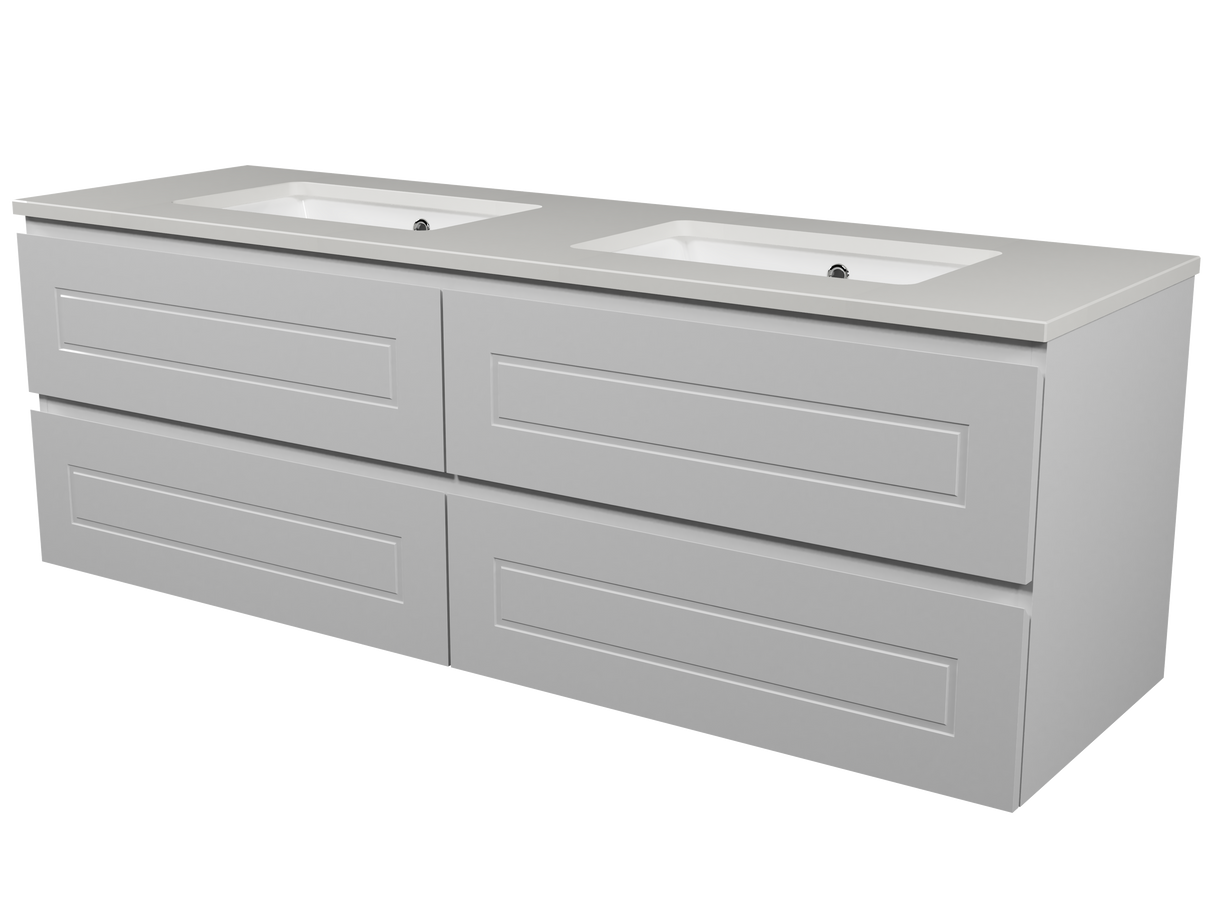 Nevada Plus Classic Vanity 1500mm Double White Gloss Under Counter Basins SilkSurface Top Wall hung (NVPC-V-1500-D-SSU-W)