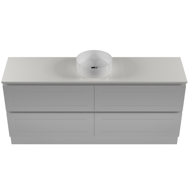 Nevada Plus Classic Vanity 1800mm Centre White Gloss Above Counter Basin SilkSurface Top Floor standing (NVPC-V-1800-C-SSA-F)