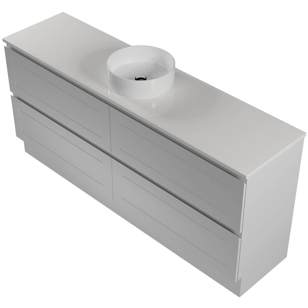 Nevada Plus Classic Vanity 1800mm Centre White Gloss Above Counter Basin SilkSurface Top Floor standing (NVPC-V-1800-C-SSA-F)