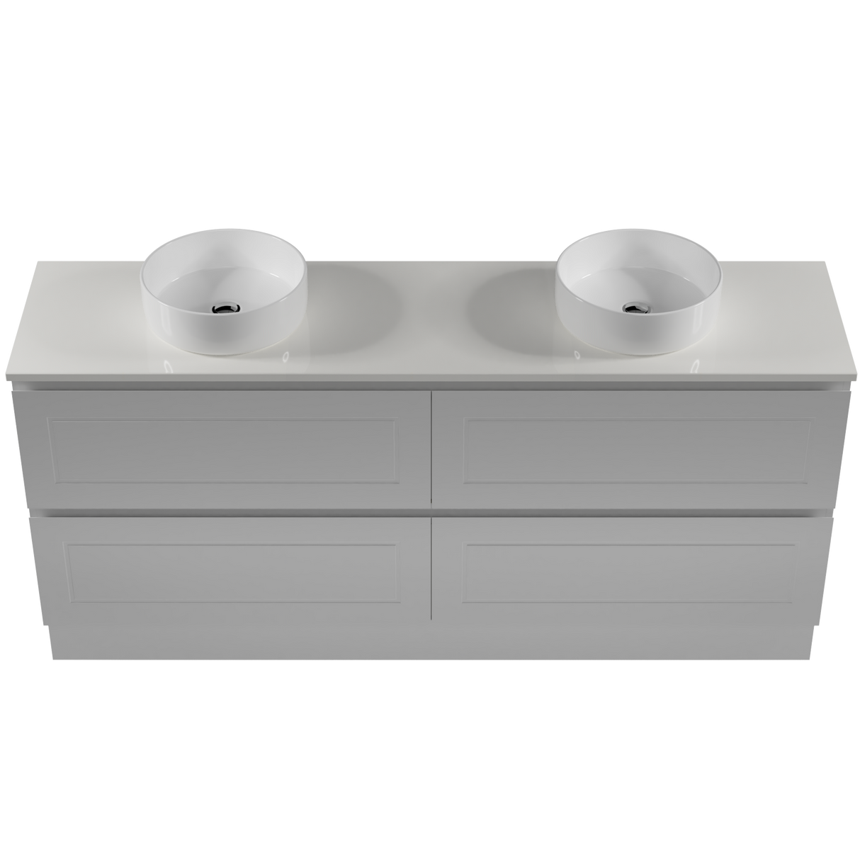 Nevada Plus Classic Vanity 1800mm Double White Gloss Above Counter Basins SilkSurface Top Floor standing (NVPC-V-1800-D-SSA-F)