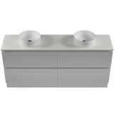 Nevada Plus Classic Vanity 1800mm Double White Gloss Above Counter Basins SilkSurface Top Floor standing (NVPC-V-1800-D-SSA-F)
