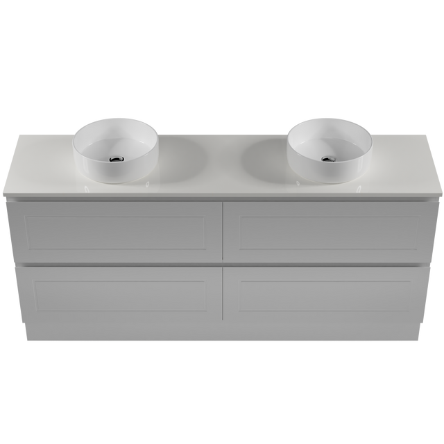 Nevada Plus Classic Vanity 1800mm Double White Gloss Above Counter Basins SilkSurface Top Floor standing (NVPC-V-1800-D-SSA-F)