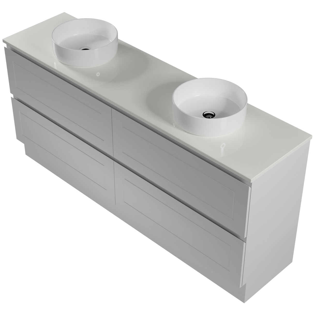 Nevada Plus Classic Vanity 1800mm Double White Gloss Above Counter Basins SilkSurface Top Floor standing (NVPC-V-1800-D-SSA-F)