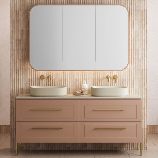 Nevada Plus Classic Vanity 1800mm Double White Gloss Above Counter Basins SilkSurface Top On Legs (NVPC-V-1800-D-SSA-L)