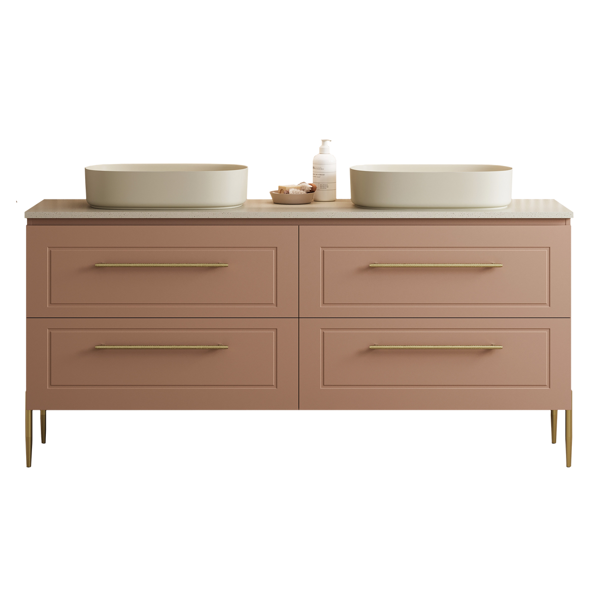 Nevada Plus Classic Vanity 1800mm Double White Gloss Above Counter Basins SilkSurface Top On Legs (NVPC-V-1800-D-SSA-L)