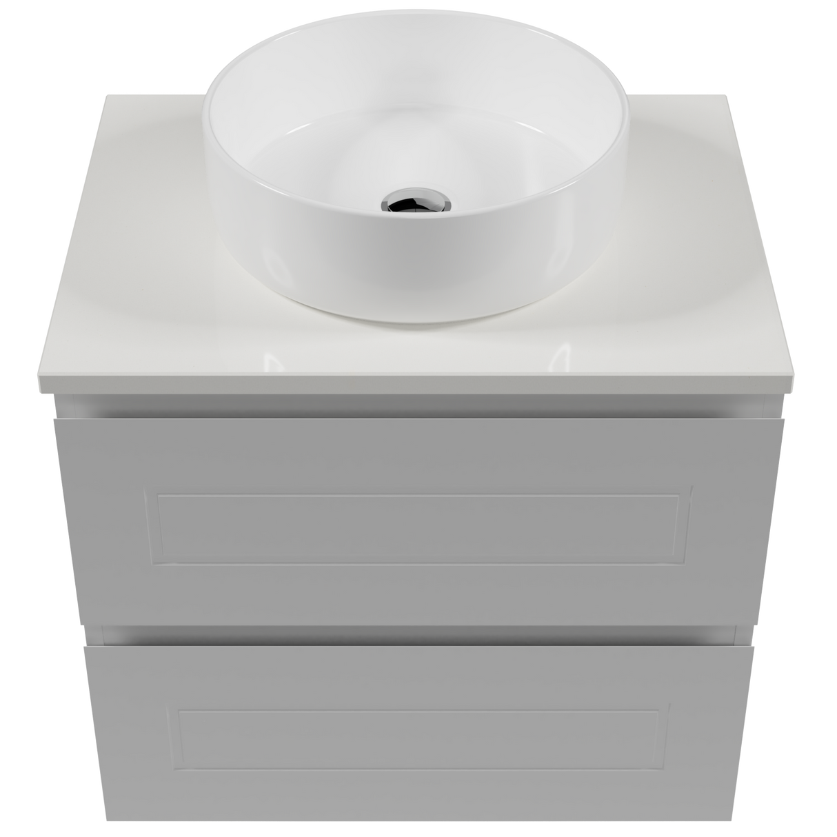 Nevada Plus Classic Vanity 600mm Centre White Gloss Above Counter Basin SilkSurface Top Wall hung (NVPC-V-600-C-SSA-W)