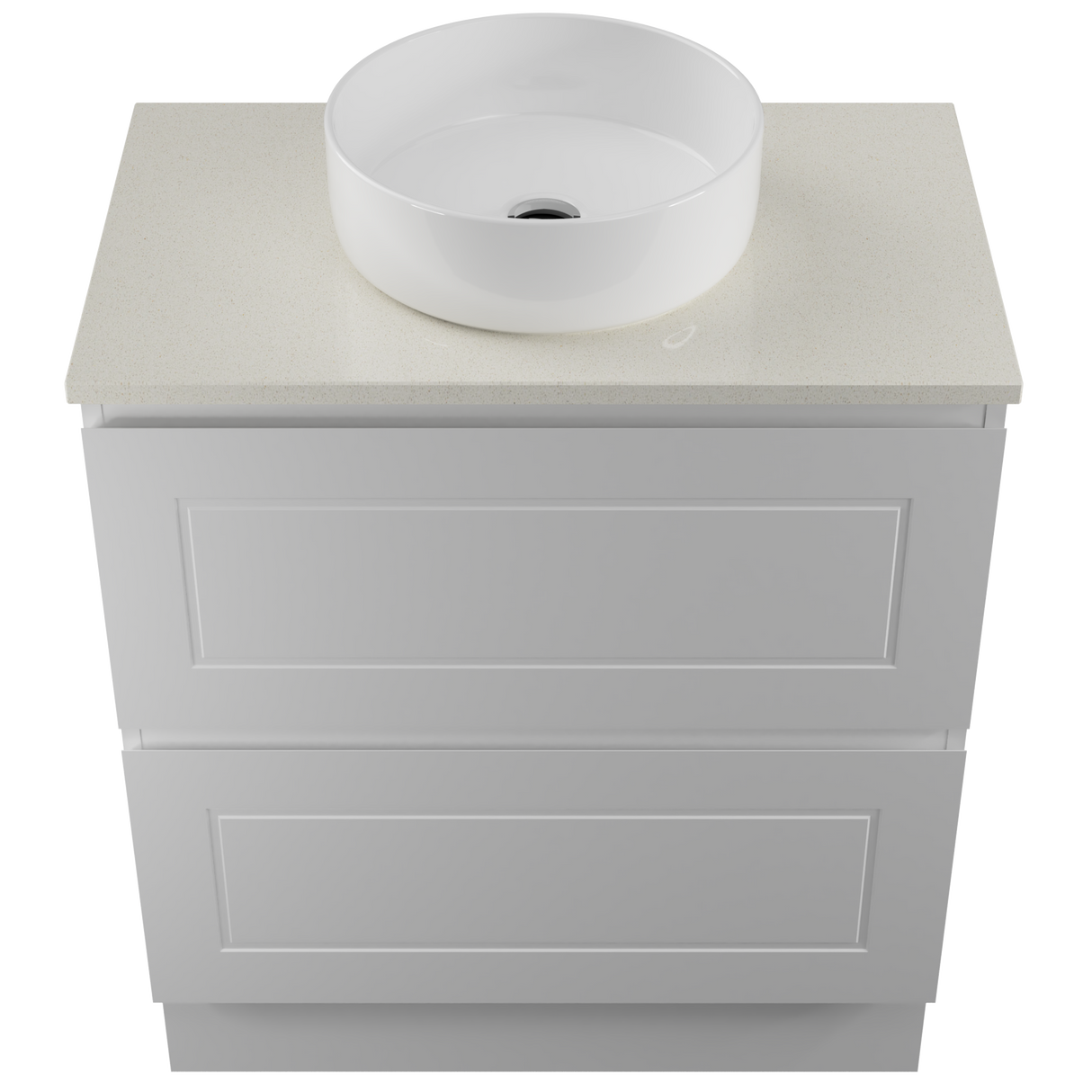 Nevada Plus Classic Vanity 750mm Centre White Gloss Above Counter Basin SilkSurface Top Floor standing (NVPC-V-750-C-SSA-F)