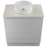 Nevada Plus Classic Vanity 750mm Centre White Gloss Above Counter Basin SilkSurface Top Floor standing (NVPC-V-750-C-SSA-F)