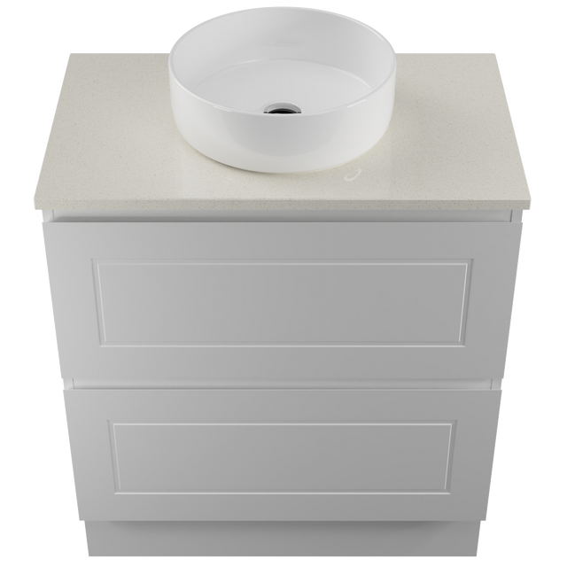 Nevada Plus Classic Vanity 750mm Centre White Gloss Above Counter Basin SilkSurface Top Floor standing (NVPC-V-750-C-SSA-F)