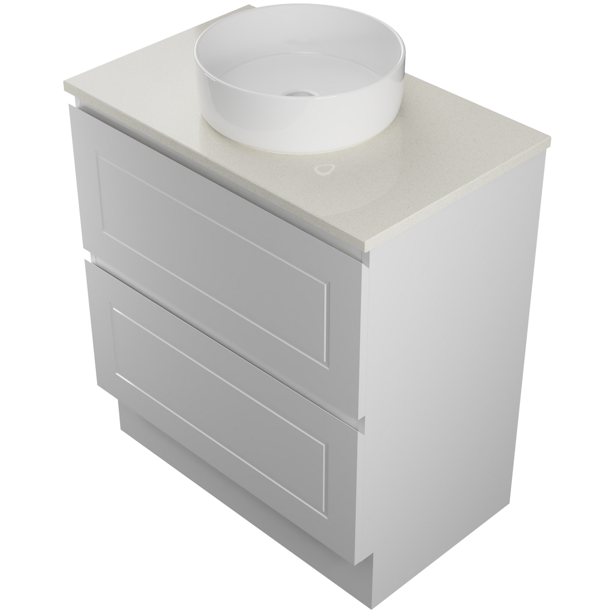 Nevada Plus Classic Vanity 750mm Centre White Gloss Above Counter Basin SilkSurface Top Floor standing (NVPC-V-750-C-SSA-F)