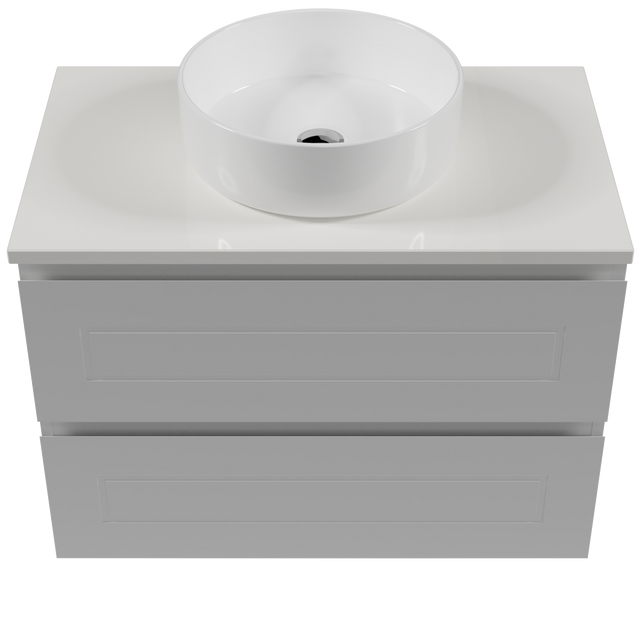 Nevada Plus Classic Vanity 750mm Centre White Gloss Above Counter Basin SilkSurface Top Wall hung (NVPC-V-750-C-SSA-W)