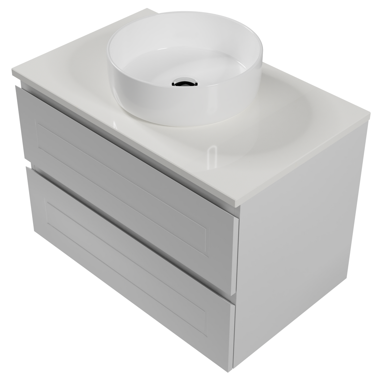 Nevada Plus Classic Vanity 750mm Centre White Gloss Above Counter Basin SilkSurface Top Wall hung (NVPC-V-750-C-SSA-W)