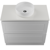 Nevada Plus Classic Vanity 900mm Centre White Gloss Above Counter Basin SilkSurface Top Floor standing (NVPC-V-900-C-SSA-F)