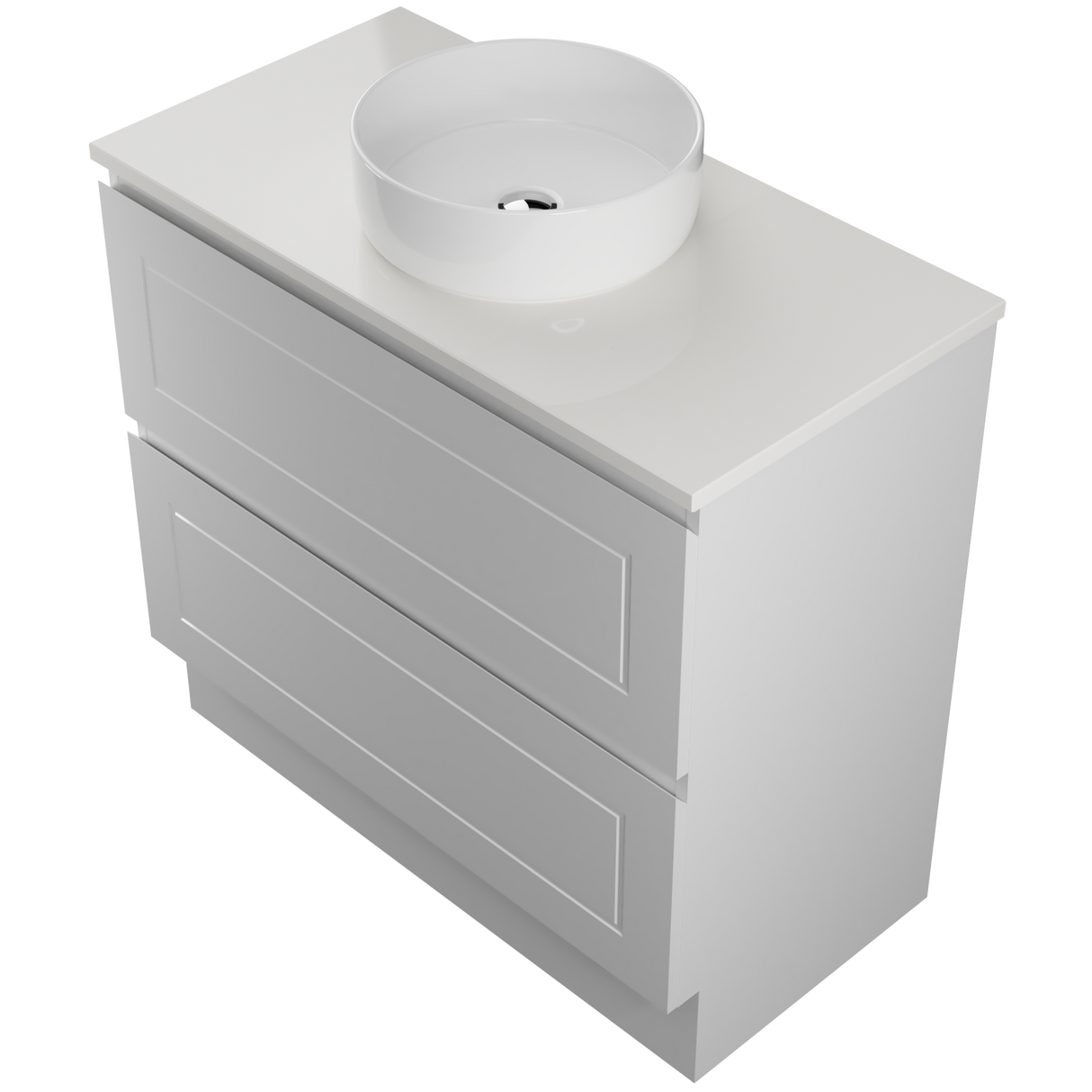Nevada Plus Classic Vanity 900mm Centre White Gloss Above Counter Basin SilkSurface Top Floor standing (NVPC-V-900-C-SSA-F)