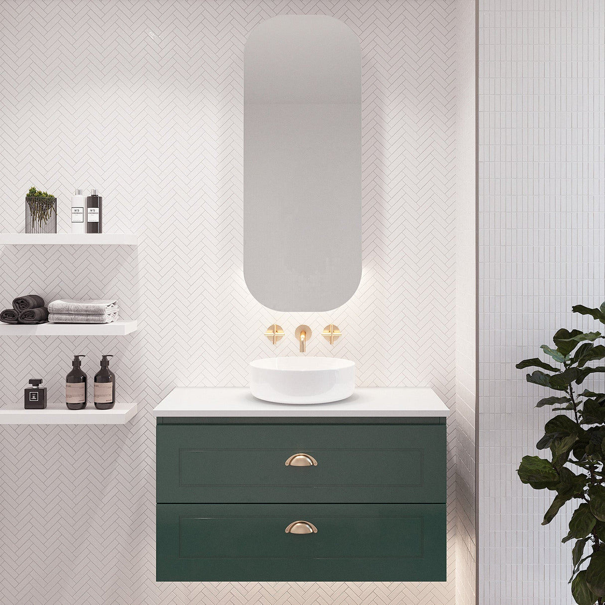 Nevada Plus Classic Vanity 900mm Centre White Gloss Above Counter Basin SilkSurface Top Wall hung (NVPC-V-900-C-SSA-W)