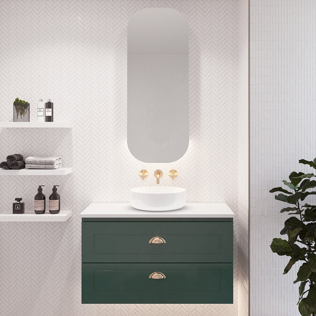 Nevada Plus Classic Vanity 900mm Centre White Gloss Above Counter Basin SilkSurface Top Wall hung (NVPC-V-900-C-SSA-W)