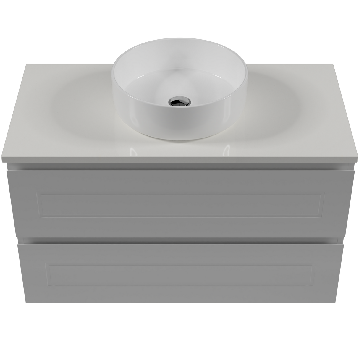 Nevada Plus Classic Vanity 900mm Centre White Gloss Above Counter Basin SilkSurface Top Wall hung (NVPC-V-900-C-SSA-W)