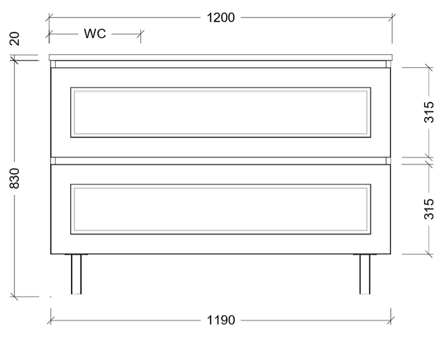 Nevada plus classic cabinet only 1200mm left bowl on legs
