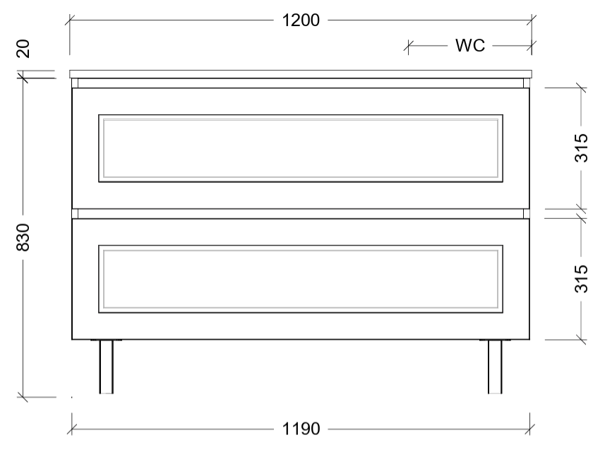 Nevada plus classic cabinet only 1200mm right bowl on legs