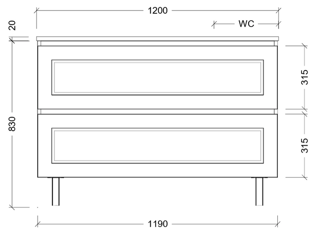 Nevada plus classic cabinet only 1200mm right bowl on legs
