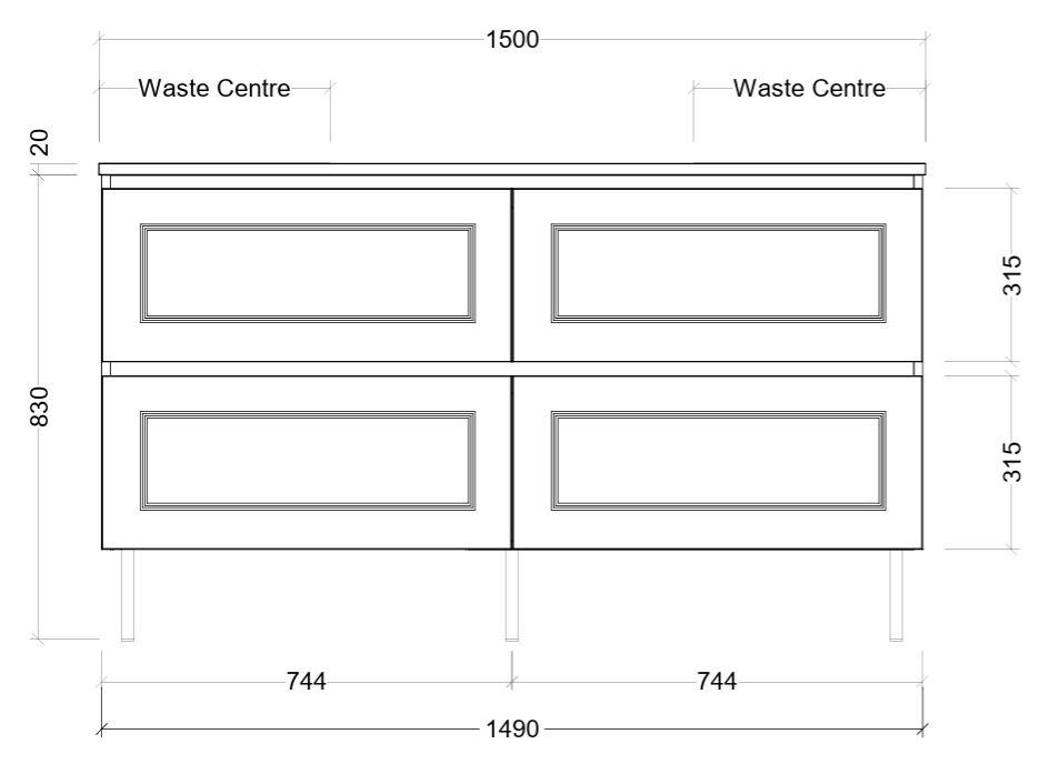 Nevada plus classic cabinet only 1500mm double bowl on legs