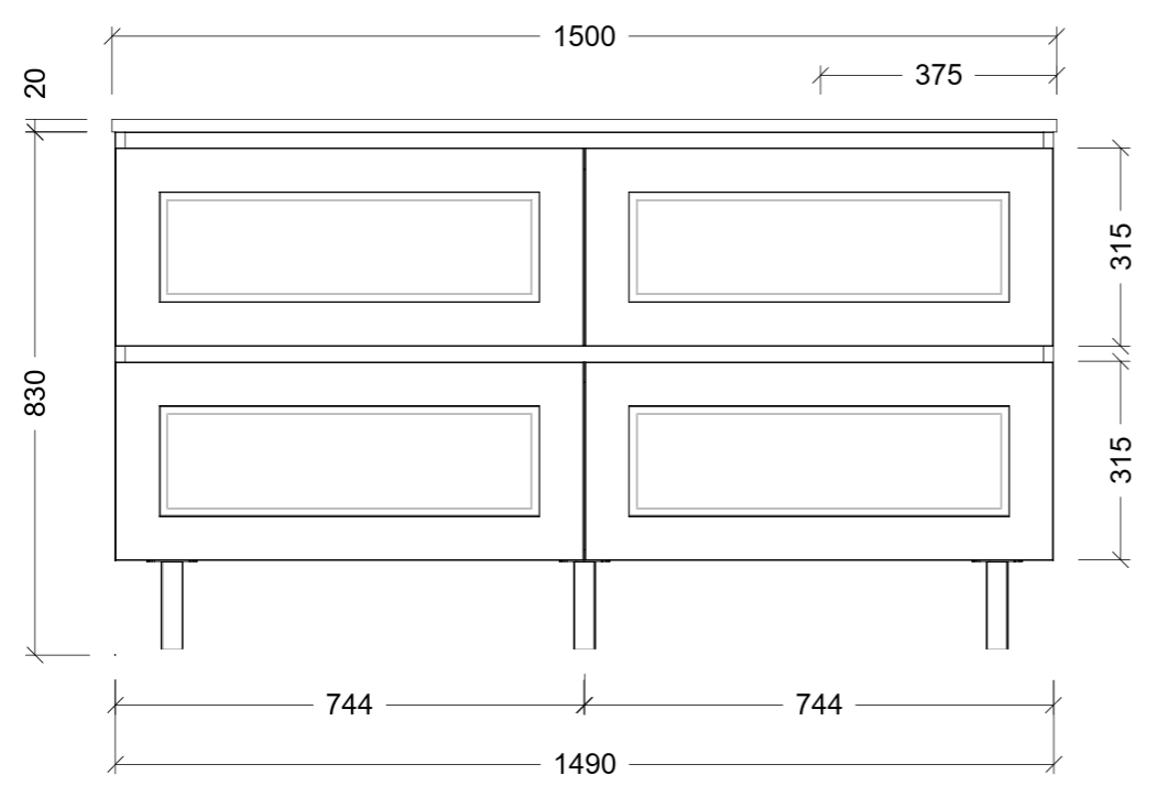 Nevada plus classic cabinet only 1500mm right bowl on legs