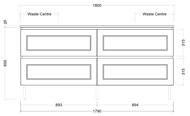 Nevada plus classic cabinet only 1800mm double bowl on legs