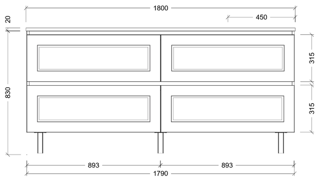 Nevada plus classic cabinet only 1800mm right bowl on legs